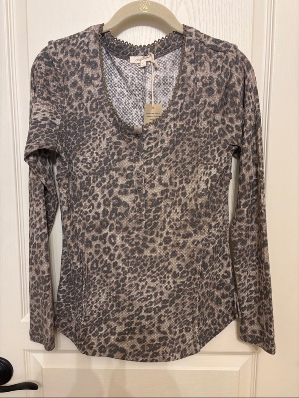 MYSTREE Taupe and Charcoal Leopard Thermal Henley